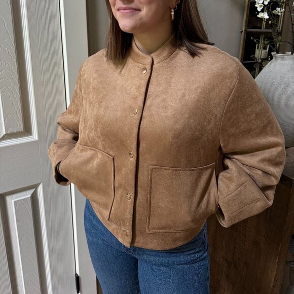 Gibson Latimer faux suede tan cropped jacket - Picture 1 of 3